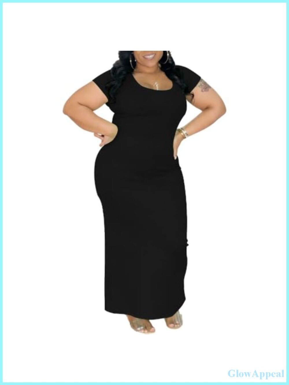 Plus Size Bodycon Maxi Dress Stretchy Knit Curve Hugging Long Dresses